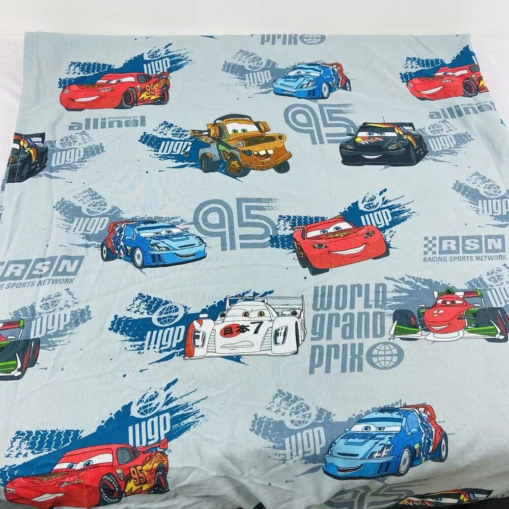Disney Cars 2 Twin Flat Sheet Lightning McQueen Francesco Mater Cotton Blend